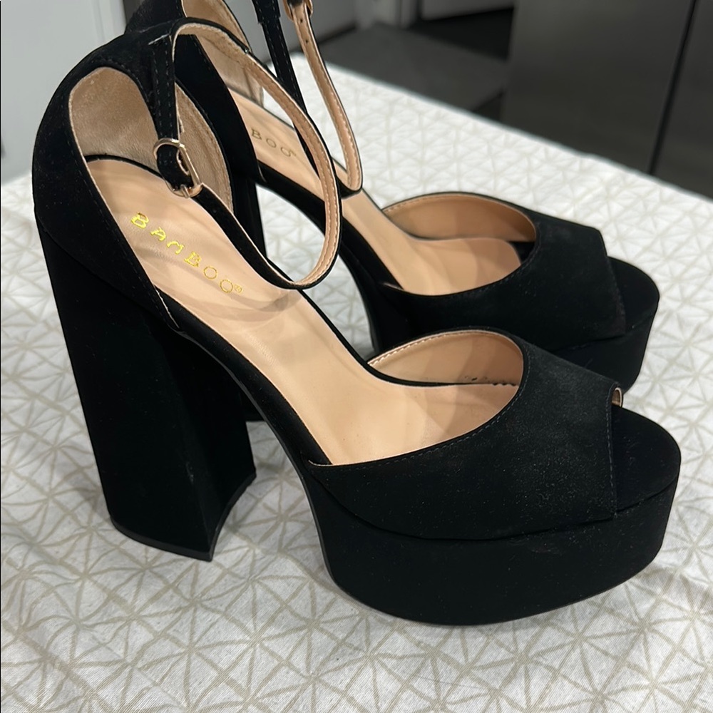 BAMBOO Black Platform Chunky Heels